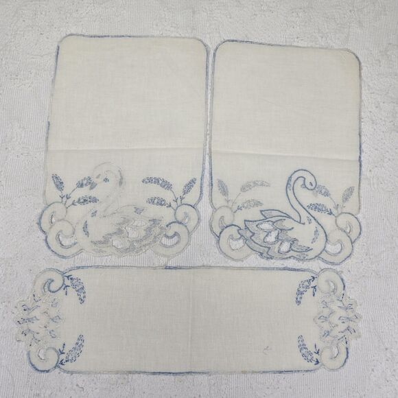 Embroidered Swan His Her Tea Towels Table Runner Retro Linens Brunch Bridgerton - Picture 3 of 5